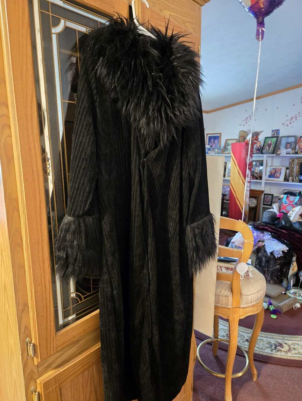 Black Faux Fur Trim Long Coat